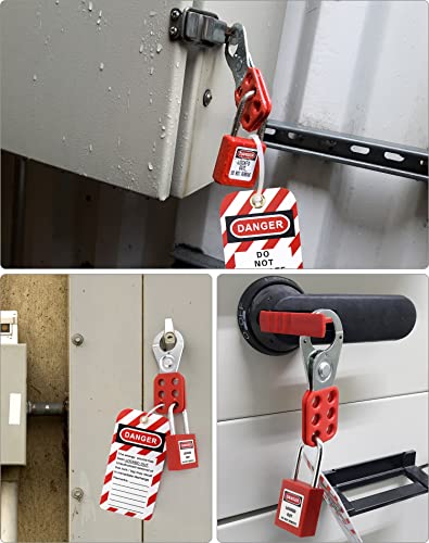 Image of QWORK Lock Out Tag Out Hasp - 6 Pack Stainless Steel Lockout Hasp with Red Nylon Handle, Tamper-Proof and Impact-Resistant Loto Hasp