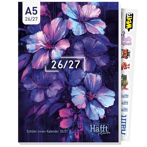 Häfft Planer 2026 2027 A5 - Softcover Schülerkalender mit Anti-Langeweile-Garantie - Hausaufgabenheft Schulplaner Schülerplaner Dark Bloom