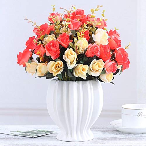 Lhqin Kunstbloem Kunstmatige Bloem Diy Nep Bloem En Vaas Kunststof Boeket Voor Thuis Tuin Feest Bruiloft Kantoordecoratie - Oranje