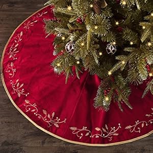 Christmas Tree Skirt, 60 Inch Red Christmas Tree, Large Rustic Velvet Fur Plush Tree Skirts, Xmas Tree Skirts with Gold Embroidered Holly Leaf for Christmas Tree Decorations Christmas Tree Skirt 60 Inch Red Christmas Tree Large Rustic Velvet Fur Plush Tree Skirts Xmas Tree Skirts with Gold Embroidered Holly Leaf for Christmas Tree Decorations