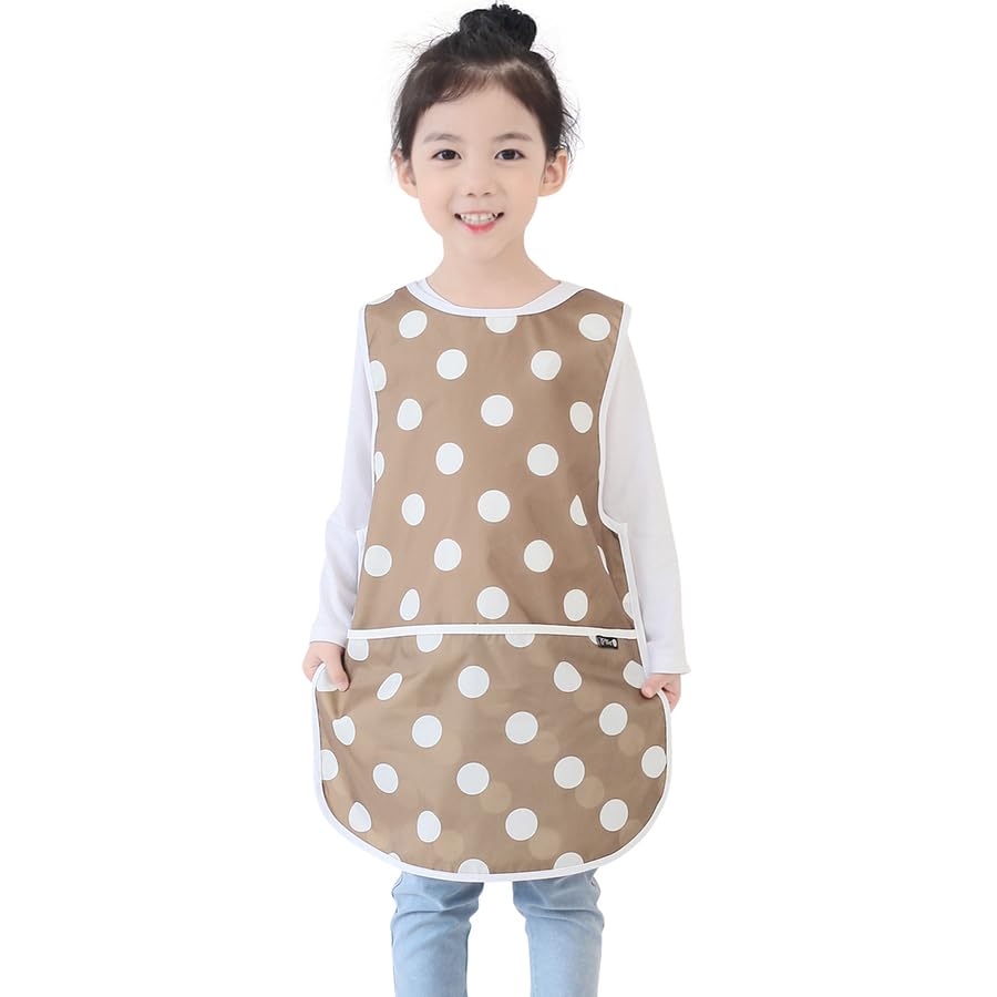Kids Waterproof Art Tabard | Sleeveless Messy Play Painting Smock for Toddlers | Size S–XL | Kids Artist Apron for School, Daycare, Crafts, Brown Dot (42-M) — image 1