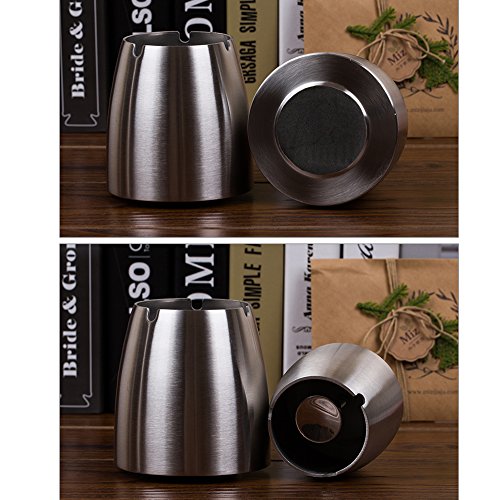 OILP Large Windproof Ashtray for Cigarettes Outdoor Ashtrays for Patio Beautiful Tabletop Smoke Stainless Steel Ashtray for Home/Office(Large,Silver) - Thumbnail 2