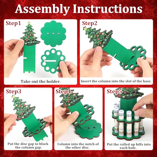 3 Pcs Christmas Money Holder, Wooden Money Holders, Christmas Ornament Money Holder with 10 Holes Cake for Table Decor Personalized Money Cash Gift Can be Written On The Back3