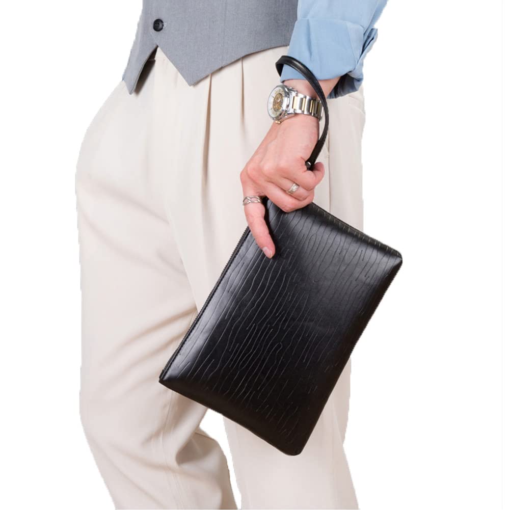 Pochette Morbida in Pelle Elegante Pochette con Cinturino da Polso per Uomo Borsa busta a mano per Lavoro, Affari, Viaggio, Casual