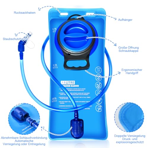 Arcwind Trinkblase, 1,5 L 2 L 3 L BPA frei Wasserblase, auslaufsicher große Öffnung Wasserreservoir, Militär-Rucksack Wasser Storage Bladder Tasche für Radfahren Wandern Camping Laufen – Bild 3