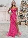 GFVDHUJ Mermaid Prom Dresses for Women Sparkly Sequins Corset Lace Appliques V Neck Long Evening Formal Gown Hot Pink Size 16