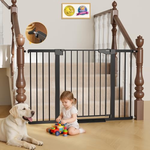 Cumbor 29.7–51.5' Extra Wide Baby Gate for Stairs, Pressure-Mounted Dog Gates for Doorways & Hallways, Auto-Close Walk-Through, No-Trip Design, Child Proof Safety, Dog/Pet Gate for Indoor Use, Black
