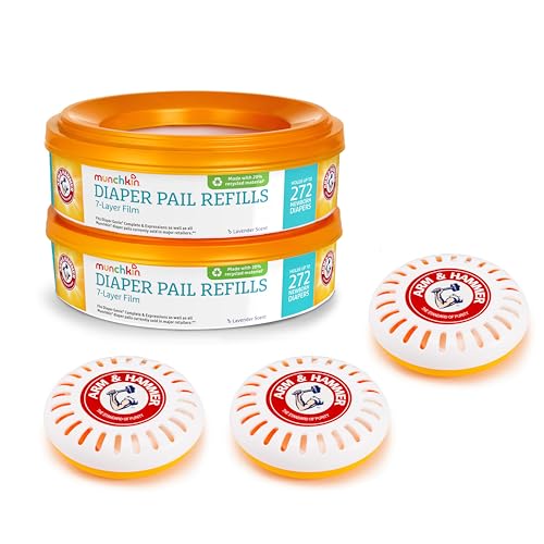 Image of Munchkin® Refill Set for STEP™ and PAIL™ Diaper Pails - Includes 2 Arm & Hammer Diaper Pail Refill Rings and 3 PUCK™ Baking Soda Cartridges