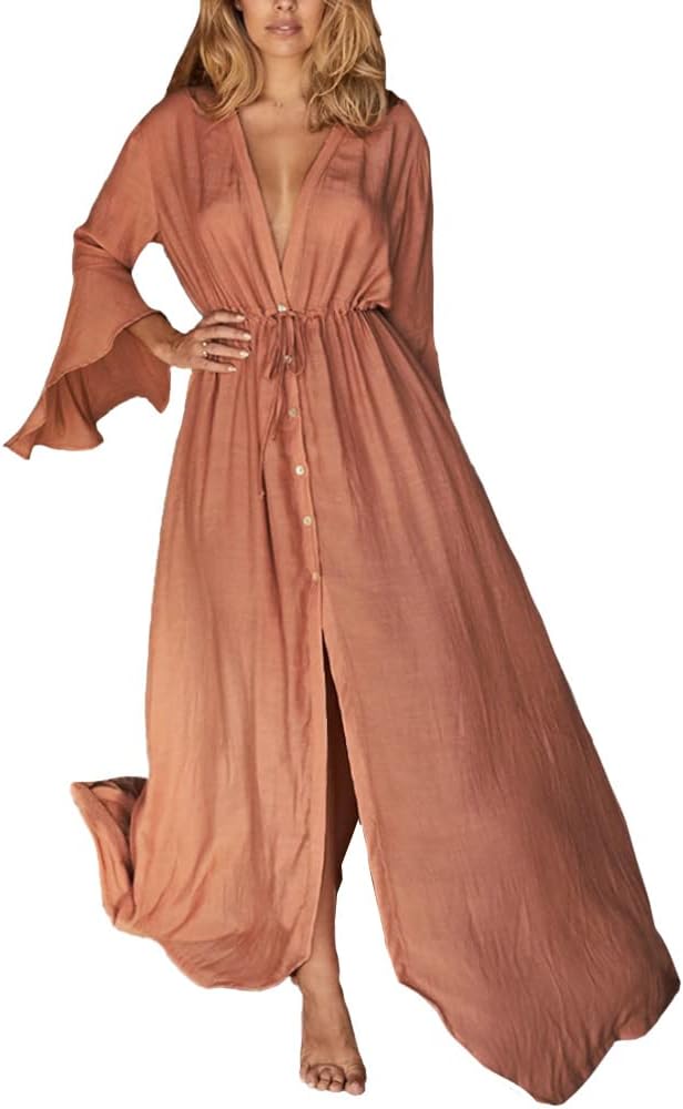 Minetom Copricostume da Bagno Donna Scollo a V Maxi Abito Lungo Bikini Cover Up Estate Vestito da Spiaggia Vacanze Beachwear A Bianco XS Minetom Copricostume da Bagno Donna Scollo a V Maxi Abito Lungo Bikini Cover Up Estate Vestito da Spiaggia Vacanze Beachwear A Bianco XS