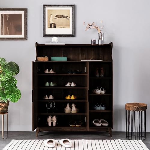 Image of The Attic Ritz Shoerack, Shoe Storage Cabinet for Home, Shoe Rack with Seat & Door, Shoe Organizer, Shoe Rack for Home, Walnut Matte Finish