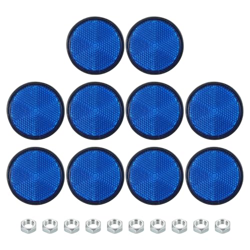Image of PATIKIL Round Rear Reflectors, 10 Pcs Safety Reflective Warning Reflector Plastic Universal Motorcycle Reflector with M6 Screw Mount for Car Motorcycle Trailer Bike Bicycles Dirt, Blue