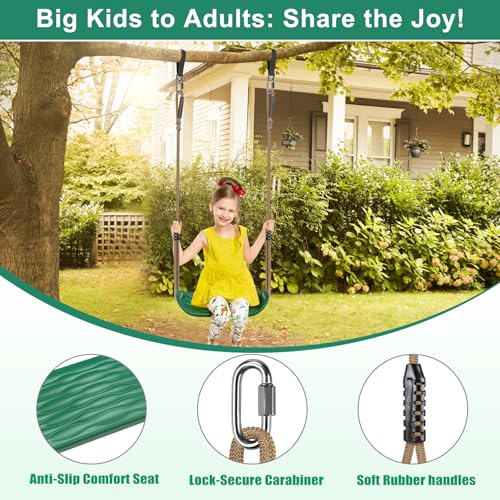 Image of SELEWARE Green High Back Full Bucket Toddler Swing and Kids Swing Seat | Heavy-Duty Toddler Swing Set Accessories with Adjustable Ropes & Carabiners for Indoor /Outdoor, Backyard, Playground, Tree