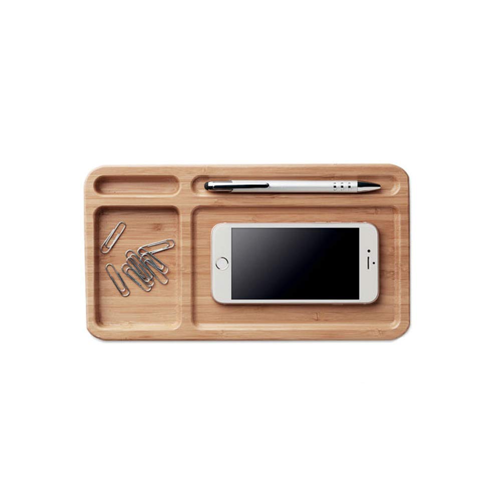 Organiseur de bureau durable avec station de charge inductive en bambou et ABS - Avec câble de charge USB de 80 cm - Chargement sans fil pour smartphones Android et iOS - Chargeur sans fil 5 W