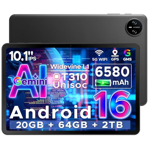 DOOGEE Tab A9 Android 16 Tablet 10 Pulgadas Gemi AI, Unisoc T310, Tablet para Niños 6580mAh, 20GB RAM/64GB ROM, Cámara Principal 8MP, Tablets Altavoces Duales, Bluetooth 5.0, OTG, Jack 3.5mm, Face ID