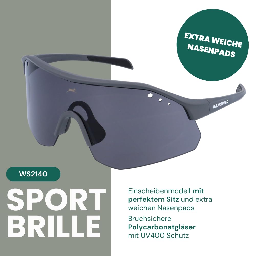 Gamswild WS2140 Fahrradbrille - Sonnenbrille - schnelle Rennradbrille - bruchsichere Polycarbonatgläser mit 100% UV400 Schutz – 28g