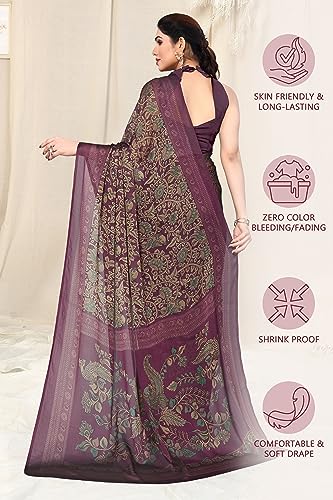 Image of MIRCHI FASHION Women Saree | Plain Weave Chiffon Abstract Printed Office Wear Sari with Blouse