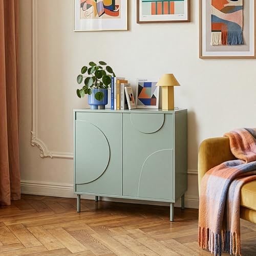[en.casa] Aparador Holea para Comedor Mueble de Salón con 2 Compartimentos Mueble Auxiliar para Cocina con 2 Puertas sin Tirador Push to Open MDF Metal 75 x 70 x 34 cm - Verde Salvia
