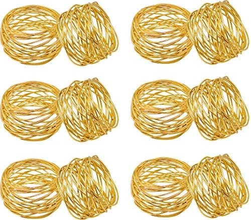 SKAVIJ Handmade Twisted Wire Mesh Napkin Rings Holders Decor Dinner Party Wedding Thanksgiving Christmas Gathering (Gold 12pcs)