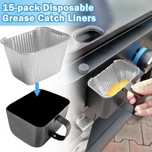 Image of Grease Cup Liners Replacement for Blue Rhino /Pit Boss Griddles, 15-Pack | Heavy-duty Aluminum Foil, Disposable, Fits Blue Rhino Razor & Pit Boss Ultimate, Leak-proof, Heat-resistant, Easy Cleanup