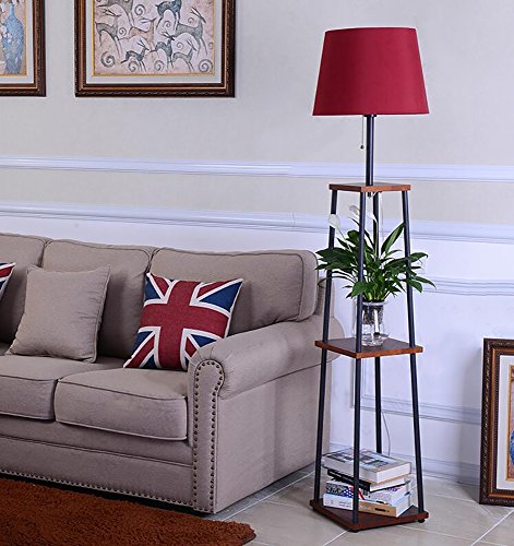 luodideng Solide bois + fer forgé canapé lampadaire pot étagère, chambre salon simple moderne créative chevet lampe de table (Couleur : Vin rouge)