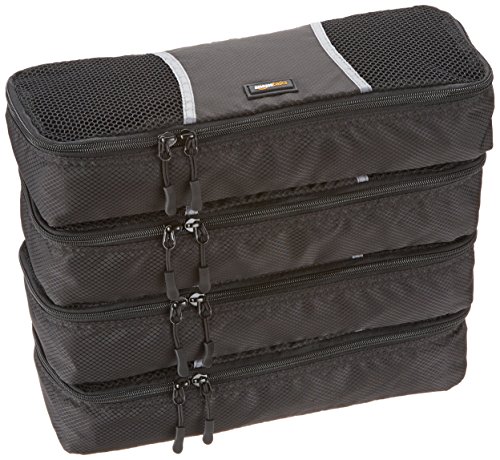 Image of Amazon Basics 4-Piece Packing Cube Set - Slim, Black and Gray