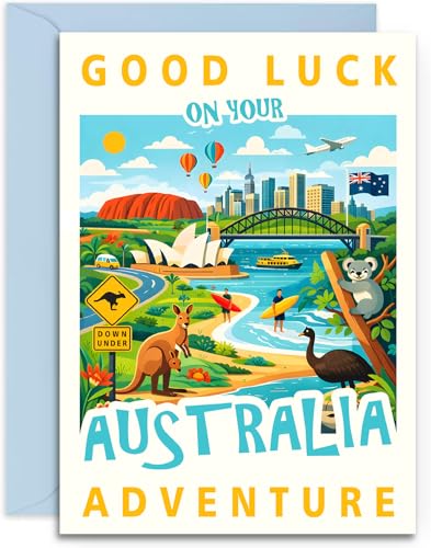 Good Luck on your Australian Travels Card - Australia Travel Card - A5 Size Card with Blue Envelope