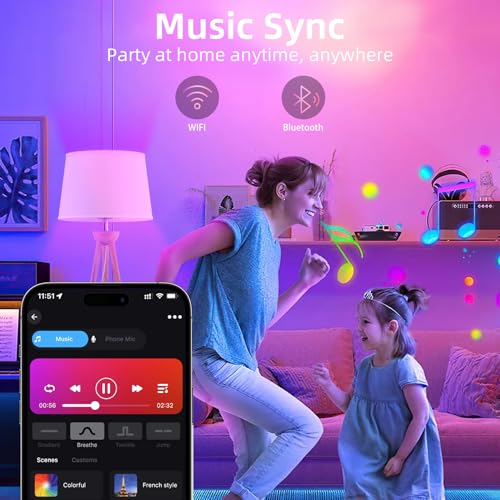 Tenmiro Smart Light Bulbs, 9W A19 Color Changing Light Bulb Work with Alexa, Google Assistant & Google Home, Music Sync WiFi & Bluetooth LED Bulbs Dimmable 800LM - Image 5