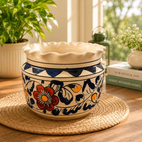 Image of Niyara Designer Ceramic planters pots for Indoor Outdoor Home, Garden Office Decor Balcony Planters Gamla Flower Size- Large, 8 inches (Blue)