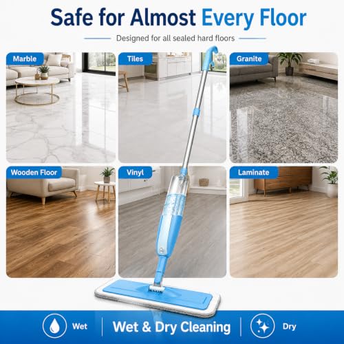 Image of Water Spray Mop with Refillable Water Tank, Washable Microfiber Pad, 360 Swivel Head, Stainless Steel Handle, Wet & Dry Floor Cleaning Mop for Home & Office (Water Spray MOP)