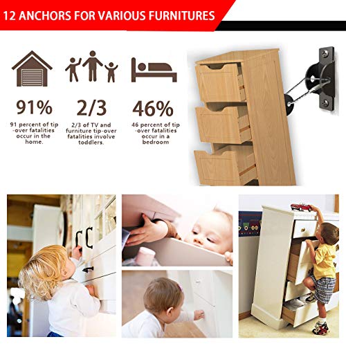 Metal Furniture Straps 6 Pack, Furniture Anchors Kit for Baby Proofing, Anti Tip Straps for Cabinet/Dresser/Bookshelf, Earthquake Straps for Safety, Baby Safety Kit by Dualeco