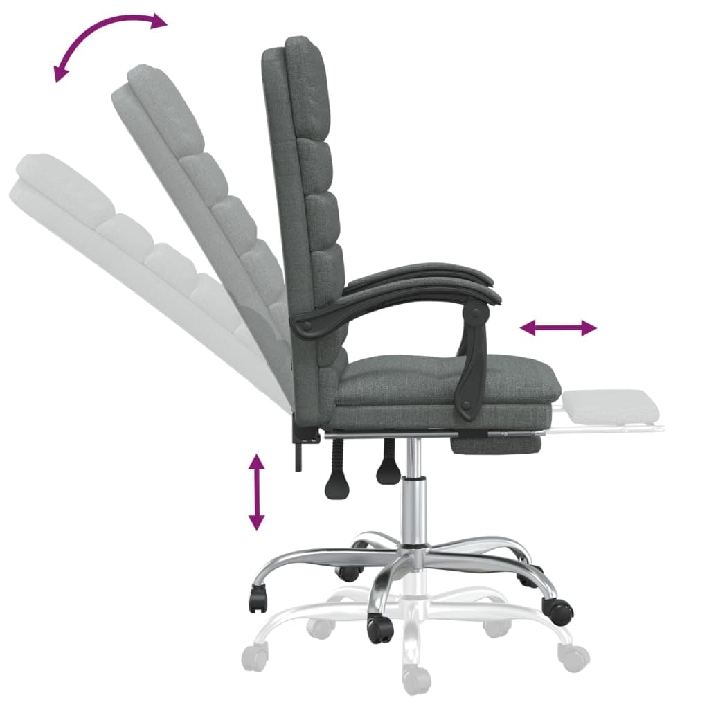 Silla de oficina de masaje gris oscuro, 110-120 cm, función reclinable, transpirable, marco de metal, oficina en casa, juegos