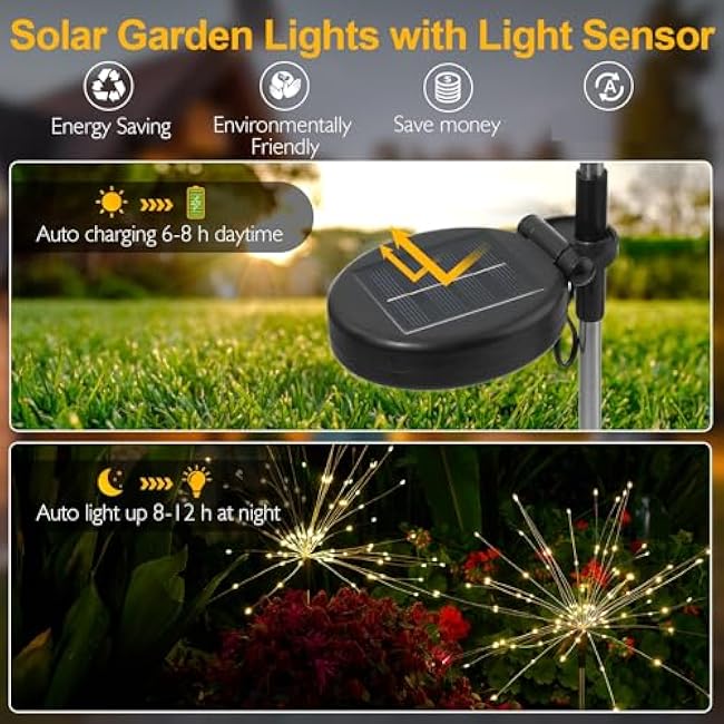 SUNNEST Solar Lights Outdoor, 150 LED Firework Light with 8 Modes Solar Garden Light for Yard Outside Fairy Lights Decor for Pathway Flowerbed Planter Balcony Patio Garden Decor (2 Pack 300LED)