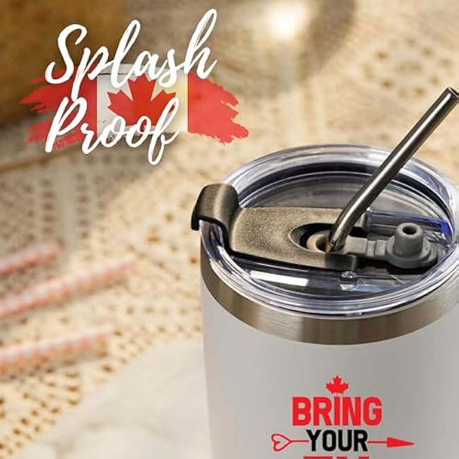 Onebttl Canadian Gifts for Women, Men, Candian, Canada Gifts, Bring Your Eh Game, 20oz Stainless Steel Tumbler, White