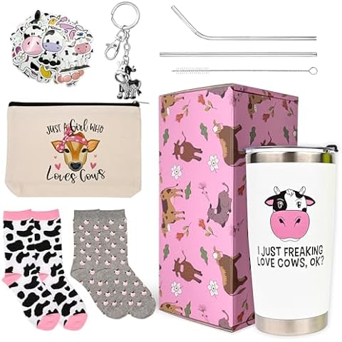 Cow Print Stuff - Cow Gifts Set - Purse Tumbler Mug Cup Keychain Socks Stickers for Woman - Cows Lover Accessories for Women & Girls - Cute Cow Themed Gift Items - Things for Farm Girl & Animal Lovers Cover