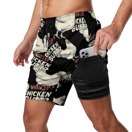 Chicken Hen What Beach Shorts for Men Swim Trunks Quick Dry Swim Shorts with Compression Liner Pocket2