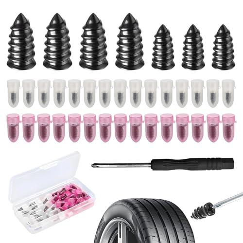 Ztolbriy 30 Clavos Reparación Neumáticos – Kit para Coches/Motos | 2 Tamaños (6mm & 7mm) | Con Destornillador | Reparación Rápida Sin Desmontar