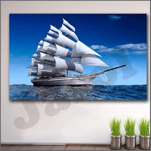 Image of Jasol Diamond Painting Kit, 40x30 Cms, Full Drill, 5D Crystals, Home Wall Decor Gift Set (Ship Black Perl M4553)