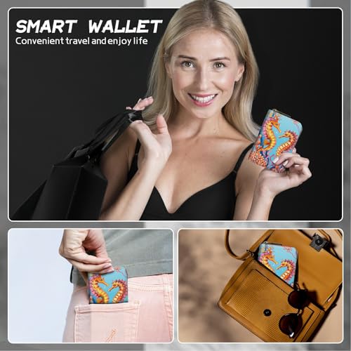 Image of Cute Credit Card Holder with Zipper, Seahorse RFID-Blocking Card Case Small Wallet for Women Men, Multi-slot Card Organizer Case Travel Accordion Wallet