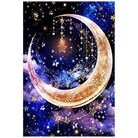5D DIY Diamond Art Painting Kits Full Drill, Rhinestone Crystal Embroidery Cross Stitch Canvas Painting Pictures by Numbers for Kids Adults Gifts Home Wall Decorations - Moon Cover