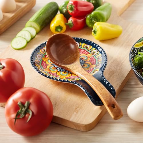Image of vancasso 7.7 Inch Ceramic Spoon Rest, Bohemian Stove Top, Blue | Holds Spoons, Spatulas, Ladles, and Tongs, Bohemian Design, Stove Top and Countertop, Dishwasher and Microwave Safe Ceramic