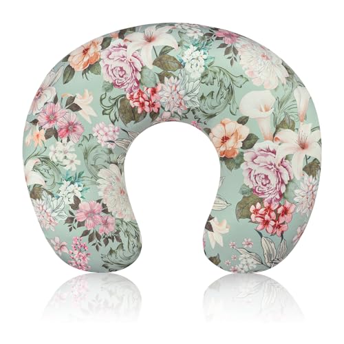 Image of HNHUAMING Nursing Pillow Cover for Baby Girls Boys, Green Breastfeeding Pillow Cover, Stretchy Removable Feeding Pillow Case for Newborns, Ultra Soft and Comfortable Nursing Pillow Slipcover, Floral