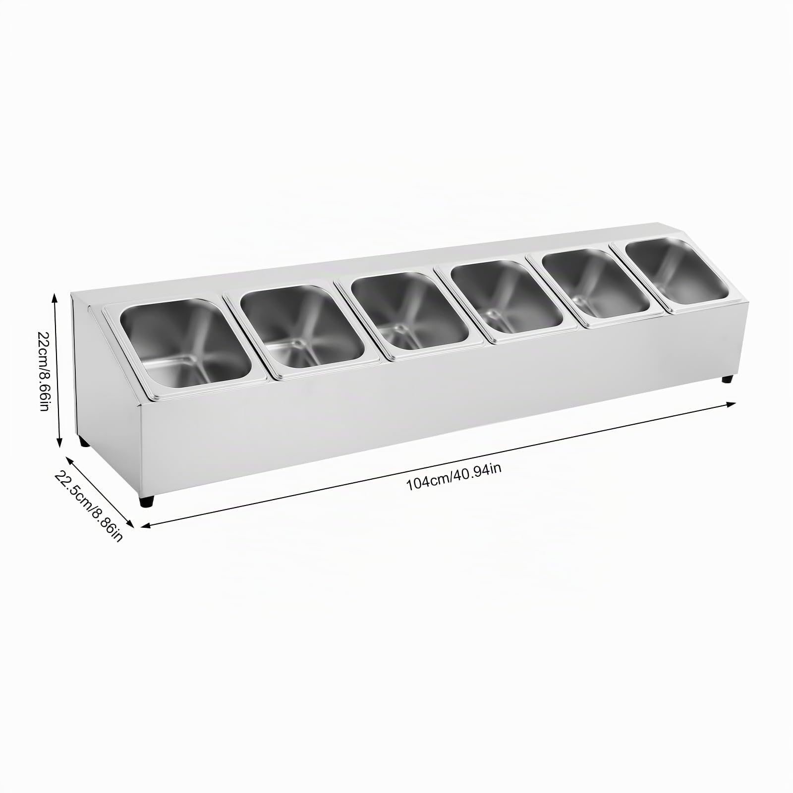 Recipiente in acciaio inossidabile con coperchio, 6 scomparti, set di contenitori Gastronorm per ingredienti di pizza, contenitore per spezie per cucina, ristorante o catering