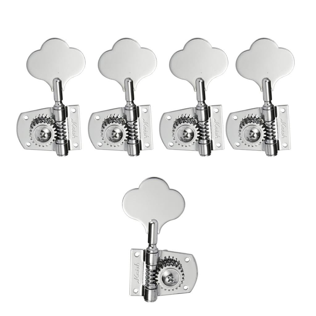 KAISH Cloverleaf Lefty 5 String Bass Tuners Bass Tuning Machines 5 String Bass Tuning Keys for Standard/Highway One Series Jazz Bass J Bass/Precision Bass P Bass Chrome 4 Left/1 Right