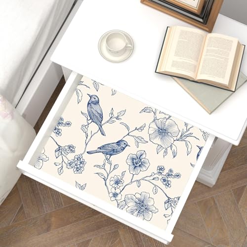Papier peint floral bleu premium vinyle imperméable beige bohème