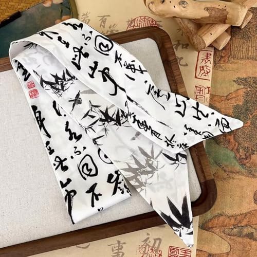 5 Pcs Silk Scarves for Women Girls Narrow Long Neckerchief Chinese Style Printed Artistic Thin Scarf Hair Tie Headdress Hair Scarf Handbag Handle Ribbon4