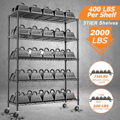 Image of ROOMTEC 5-Tier Wire Shelving with Wheels,45 inchW*20 inchD*72 inchH,Max Load 2000 lbs
