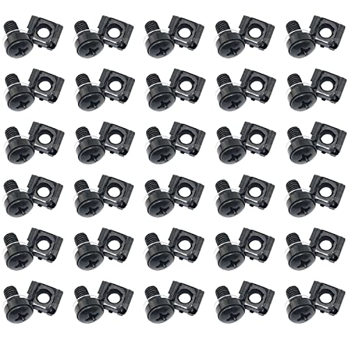 SJZBIN 30Sets M6x16 mm Rack Mount Cage Screws and Nuts Stainless Steel Screws Square Insert Nuts for Audio Server Console Mounting Routers, Shelves, Enclosures, Black