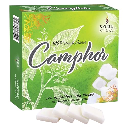 SOUL STICKS Natural Camphor Blocks Pure Camphor Tablets for Aromatherapy & Puja - Alcanfor en Bloques Alcanfor en Bolitas Kapoor for Pooja (300 Grams (64 Tablets))