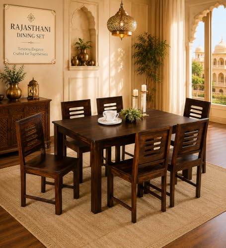 Image of Sheesham Wood Dining Table Dining Room Furniture Wooden Dinner Table for Living Room Home and Restaurant (6 Seater, Walnut Finish)