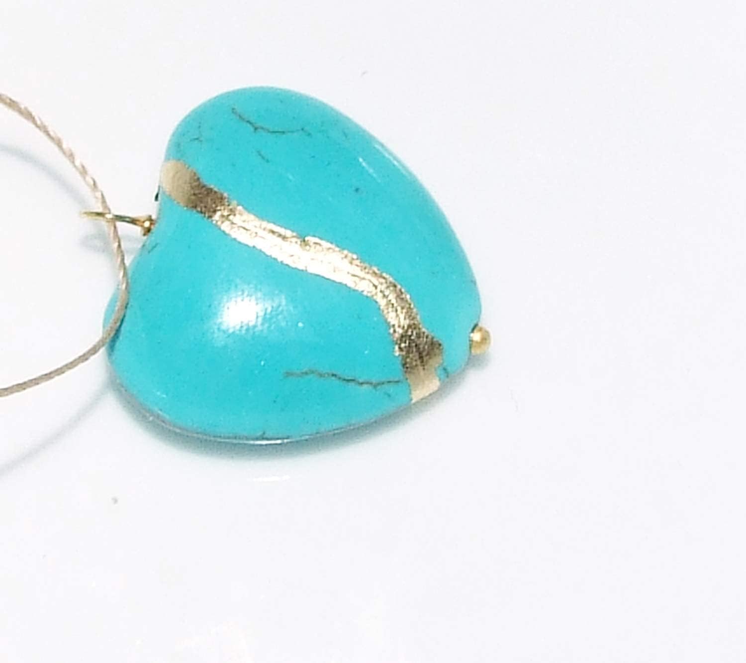Kintsugi Large 1" Turquoise Howlite Broken Heart Mended with 23 Karat Gold, Cord Necklace